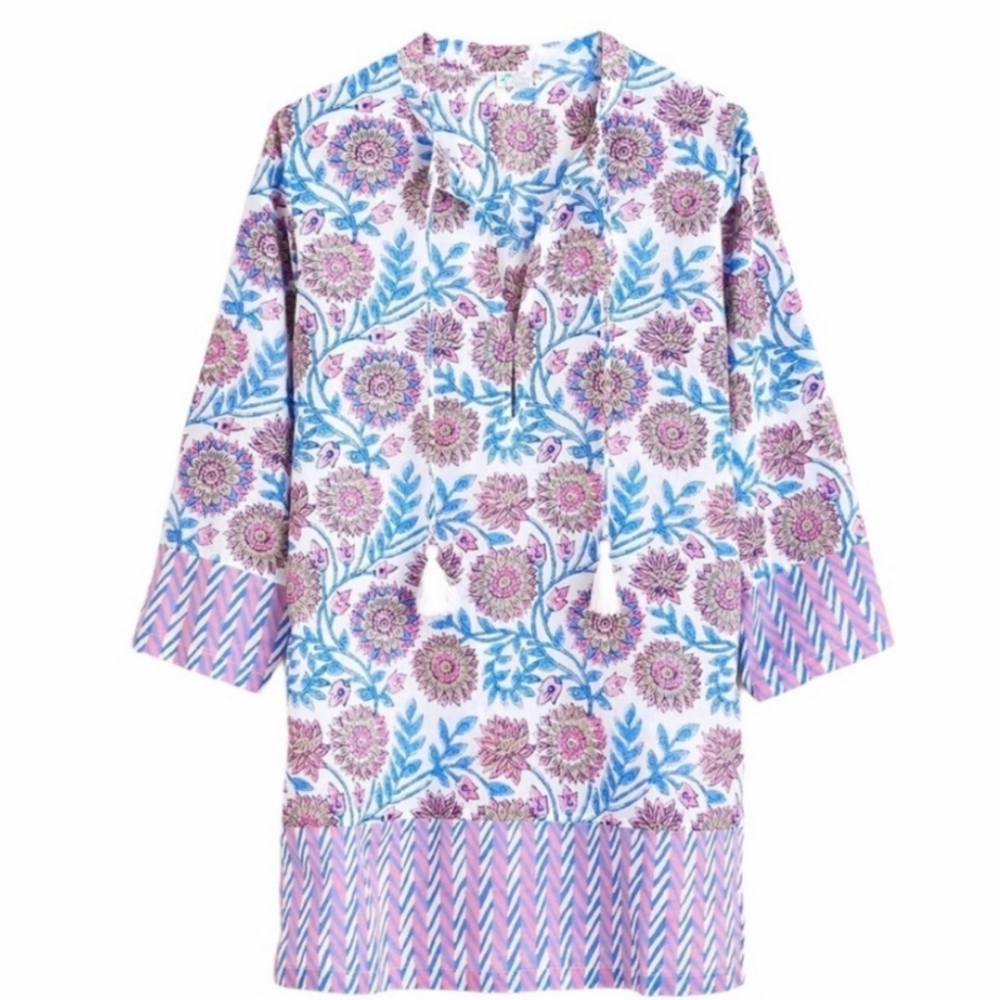 J. Crew Tassel Beach Tunic Top Cover Up Floral Patterned  Size Small
